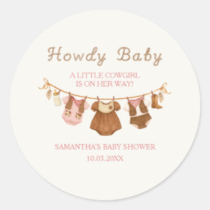 Sticker Rond Bienvenue Bébé Petite Cowgirl Baby Shower