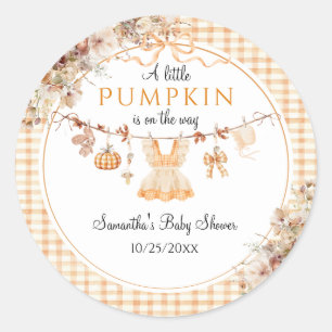 Sticker Rond Bienvenue Citrouille Girl Baby shower d'automne mo