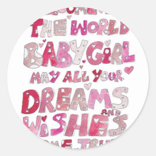 Sticker Rond Bienvenue Dans Le Monde Baby Girl (Devant)