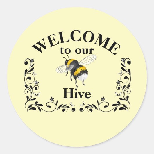Sticker Rond Bienvenue dans notre ruche d'abeilles (Devant)