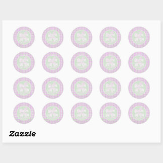 Sticker Rond Bienvenue Little One douche Rose pâle nœud écossai