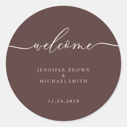 Sticker Rond Bienvenue marron chocolat minimal (Devant)