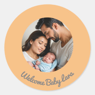 Sticker Rond bienvenue nouvelle petite fille ou garçon pêche, b