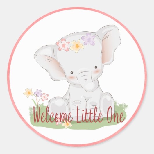 Sticker Rond Bienvenue Petit bébé éléphant (Devant)