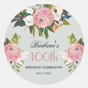Sticker Rond Bienvenue pour les 100 ans : Élégante peinture flo
