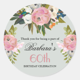 Sticker Rond Bienvenue pour un 60e anniversaire floral élégant 