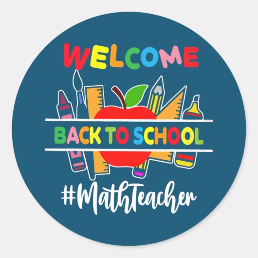 Sticker Rond Bienvenue Retour À L'École Enseignant En Mathémati (Devant)