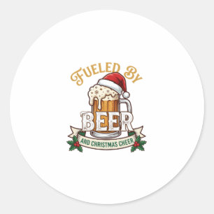 Sticker Rond Bière Alimentée par Noël Joie Mug Chapeau de Père