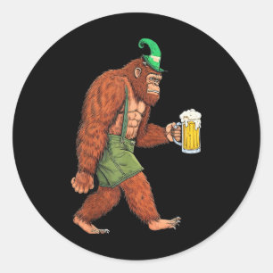 Sticker Rond Bière allemande Bigfoot Sasquatch Lederhose Funny 