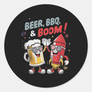 Sticker Rond Bière Bbq Boom Funny Party