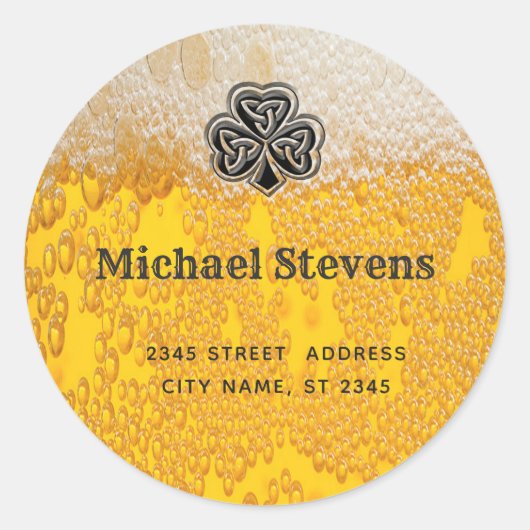 Sticker Rond Bière branchée bière irlandaise shamrock chanceux  (Devant)
