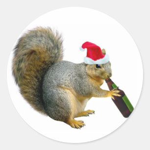 Sticker Rond Bière de boisson père Noël Squirrel