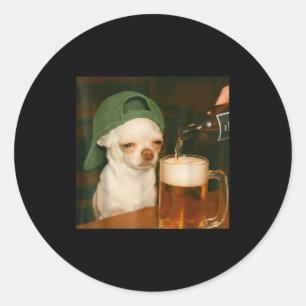 Sticker Rond Bière de Chihuahua Mème drôle de chien Réaction Hu