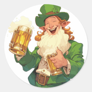 Sticker Rond Bière de Toast de Leprechaun gaie