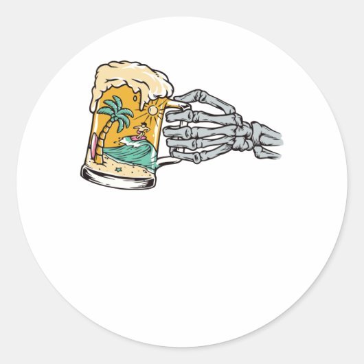 Sticker Rond Bière et plage (Devant)