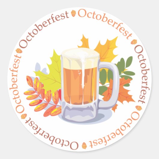 Sticker Rond Bière Oktoberfest et feuilles d'automne (Devant)