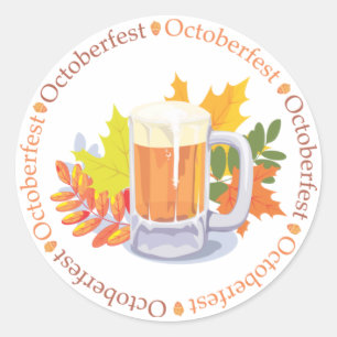 Sticker Rond Bière Oktoberfest et feuilles d'automne