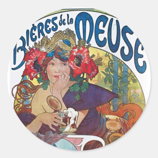 Sticker Rond Bière vintage Art Nouveau Alphonse Mucha (Devant)