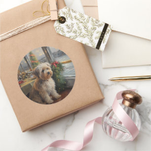 Sticker Rond Biewer Terrier Croisière de Noël : Fête canine