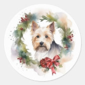Sticker Rond Biewer Terrier Noël Wreath Festive Pup (Devant)