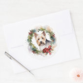 Sticker Rond Biewer Terrier Noël Wreath Festive Pup (Enveloppe)