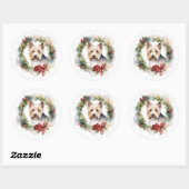 Sticker Rond Biewer Terrier Noël Wreath Festive Pup (Feuille)