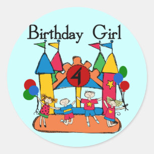 Sticker Rond Big Bounce Girl 4th Birthday T-shirts et cadeaux
