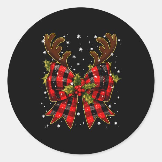Sticker Rond Big Coquette Plaid Reindeer Christmas Xmas Women G (Devant)