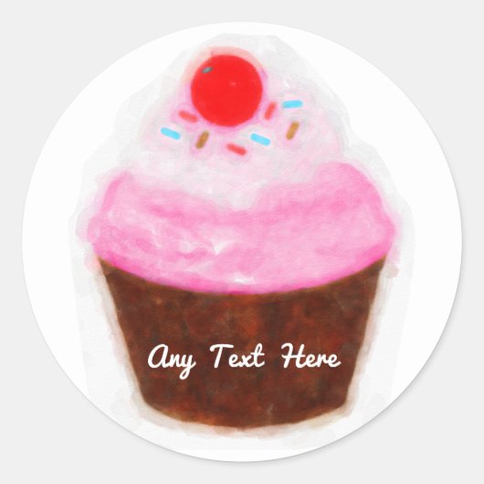 Sticker Rond Big Cupcake & Cherry Watercolor Party Favoriser (Devant)