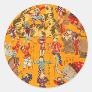 Sticker Rond Big Japanese Circus woodblock print