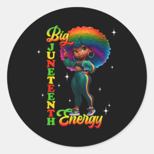 Sticker Rond Big Junten Energy African American Queen Black