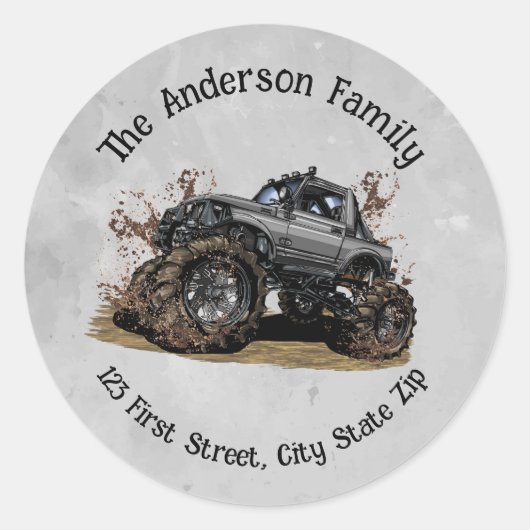 Sticker Rond Big Monster truck Off Road Adventure Mud Bogging (Devant)