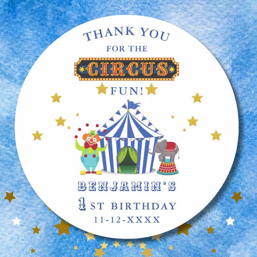 Sticker Rond Big Top Circus 1er Merci d'anniversaire