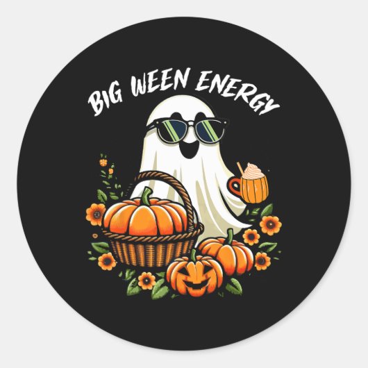 Sticker Rond Big Ween Energy Funny Ghost Drink Citrouille Spice (Devant)
