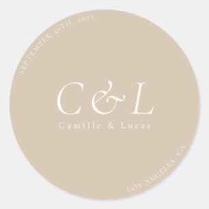 Sticker Rond Bige minimaliste mariage classique rond autocollan