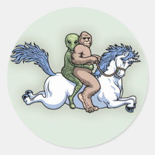 Sticker Rond Bigfoot, alien, licorne