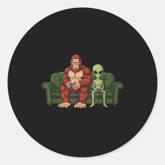 Sticker Rond Bigfoot Alien Video Games Gaming Sasquatch Ufo Men (Devant)