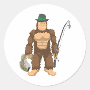 Sticker Rond Bigfoot Bass Fishing Sasquatman pêcheur