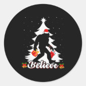 Sticker Rond Bigfoot Believe Christmas Tree Funny Santa Sasquat (Devant)