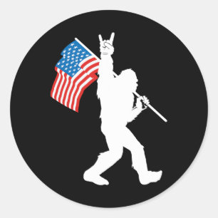 Sticker Rond Bigfoot drôle Rock And Roll Drapeau Usa pour Sasqu