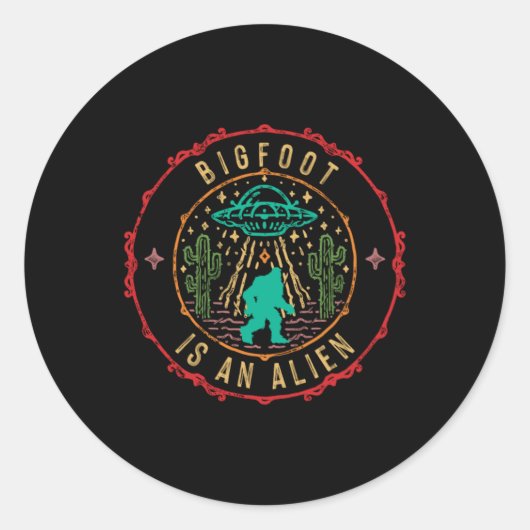 Sticker Rond Bigfoot Est Un Alien Ufo Enduction Aliens Cadeau (Devant)