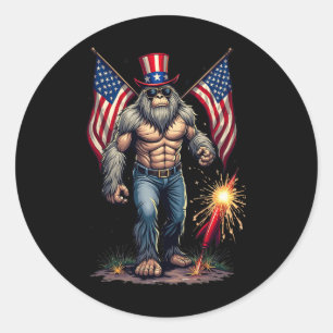 Sticker Rond Bigfoot Feux d'artifice 4 juillet Sasquatch améric