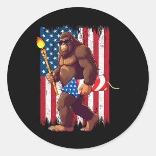 Sticker Rond Bigfoot Fireworks 4 juillet Sasquatch American U