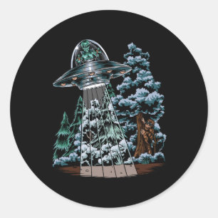 Sticker Rond Bigfoot Hiding From Alien