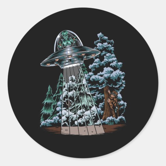 Sticker Rond Bigfoot Hiding From Alien (Devant)