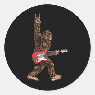 Sticker Rond Bigfoot Jouant Un Rock De Guitare Électrique Sur S