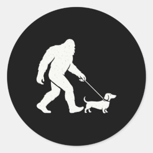 Sticker Rond Bigfoot Marcher Dachshund Funny Wiener Chien Papa