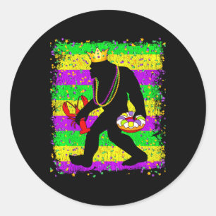 Sticker Rond Bigfoot Mardi Gras Sasquatch Drôle Hommes Enfants