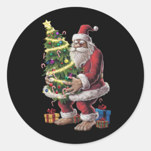 Sticker Rond Bigfoot Noël Arbre Lumières Noël Sasquatatch Amour