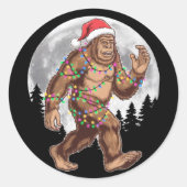Sticker Rond Bigfoot Père Noël Christmas Tree Lights Xmas Sasqu (Devant)